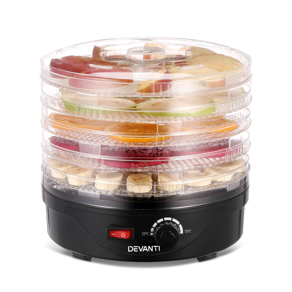 Devanti 5 Trays Food Dehydrator Fruit Dehydrators Pet Beef Jerky Dryer Black 3