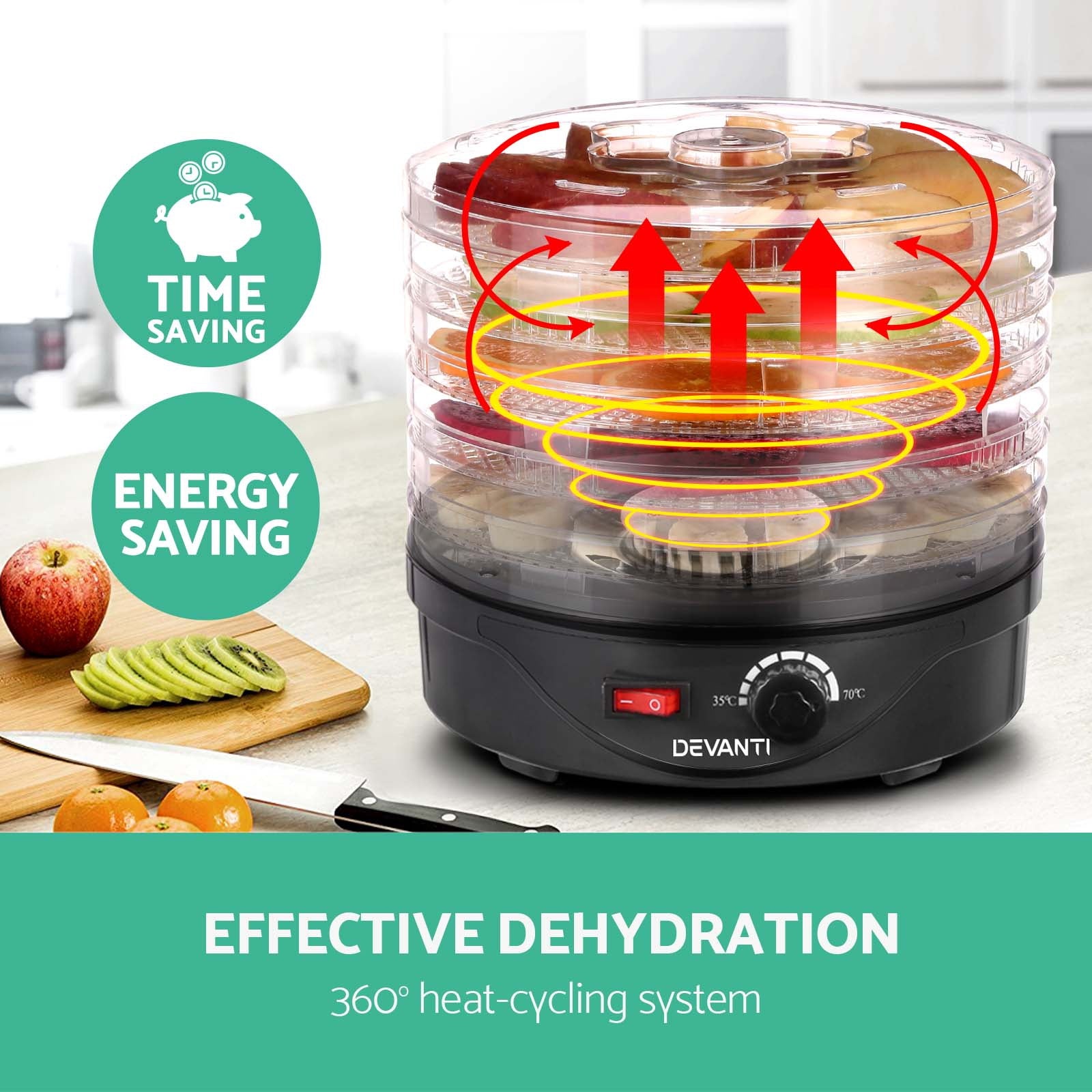 Devanti 5 Trays Food Dehydrator Fruit Dehydrators Pet Beef Jerky Dryer Black 4
