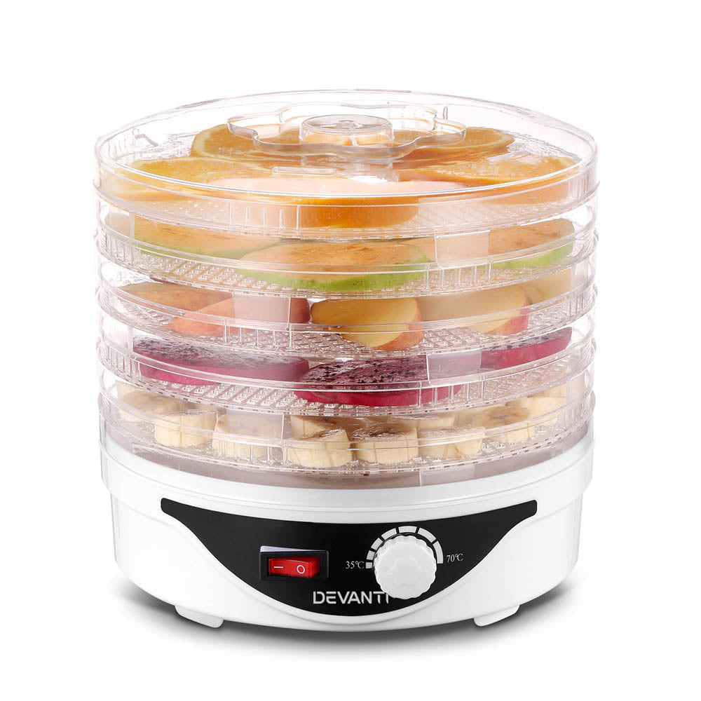 Devanti 5 Trays Food Dehydrator Fruit Dehydrators Pet Beef Jerky Dryer White 3