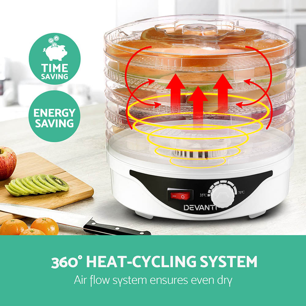 Devanti 5 Trays Food Dehydrator Fruit Dehydrators Pet Beef Jerky Dryer White 4