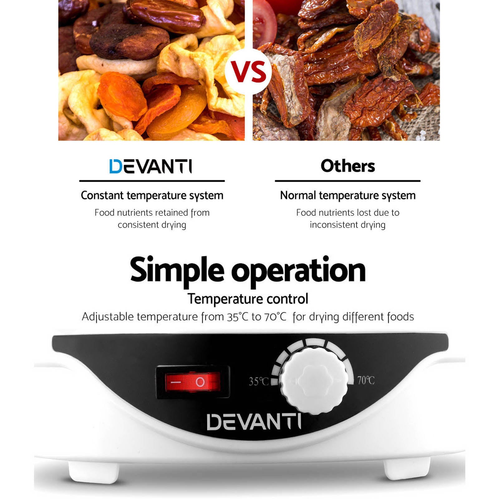 Devanti 5 Trays Food Dehydrator Fruit Dehydrators Pet Beef Jerky Dryer White 5