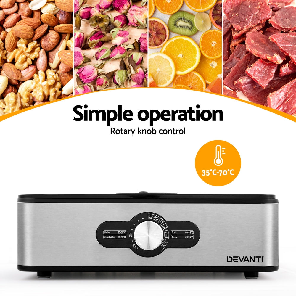 Devanti 5 Trays Food Dehydrator Stainless Steel Tray 5