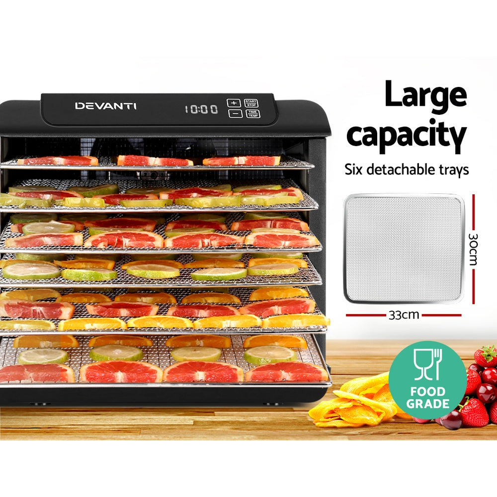 Devanti 6 Trays Food Dehydrator Stainless Steel Tray 6