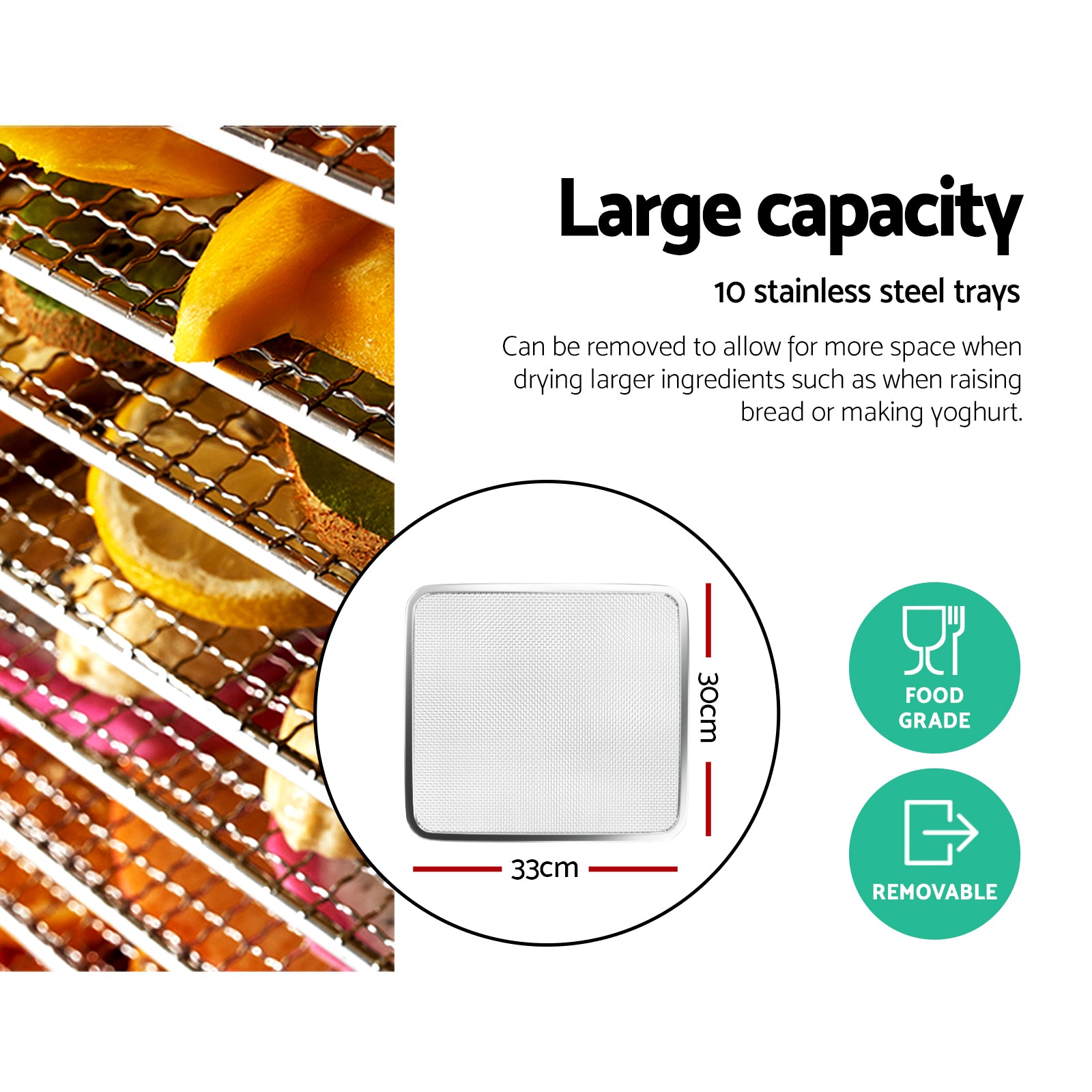 Devanti 10 Trays Food Dehydrator Stainless Steel Tray 5