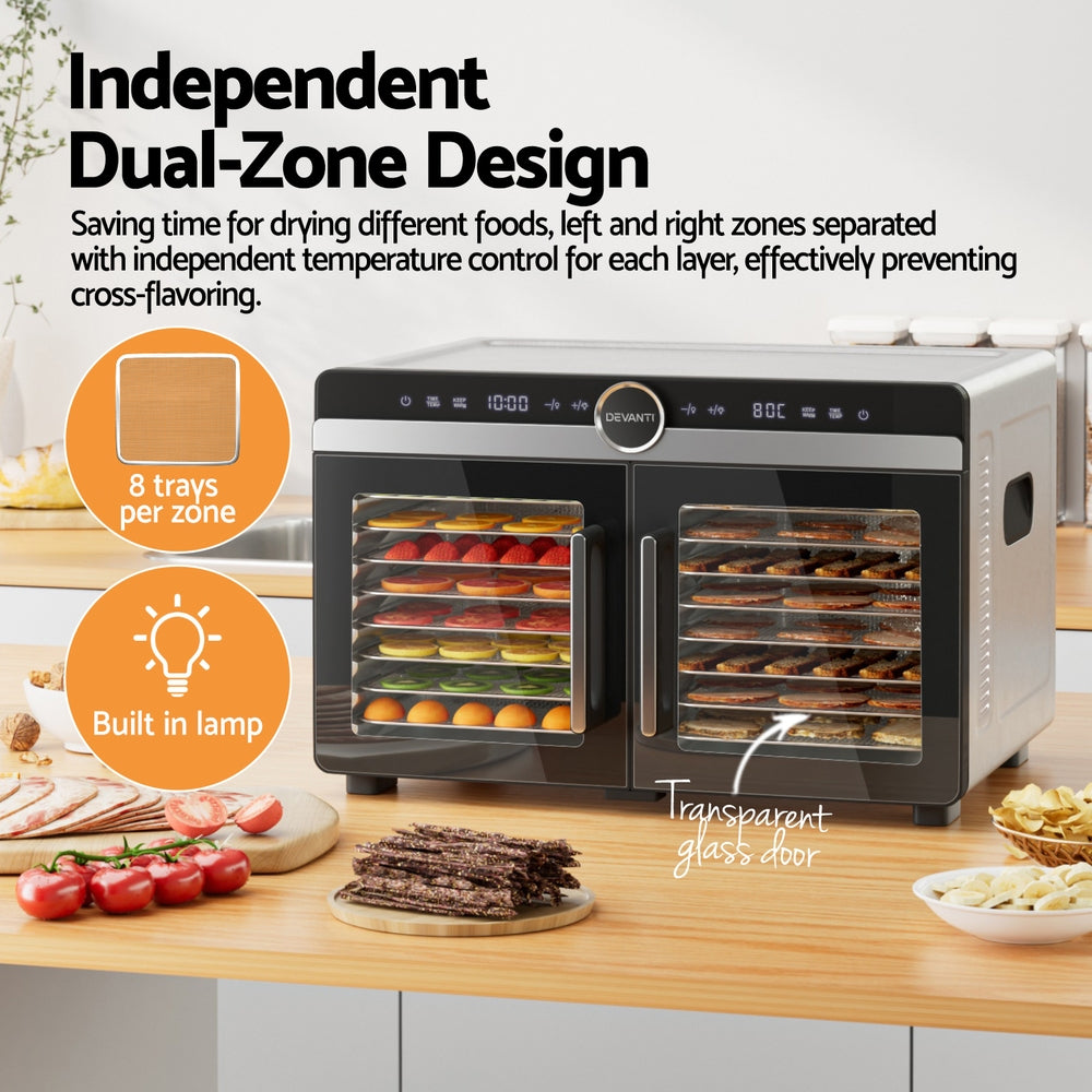 Devanti 16 Trays Food Dehydrator Dual-Zone Stainless Steel 4