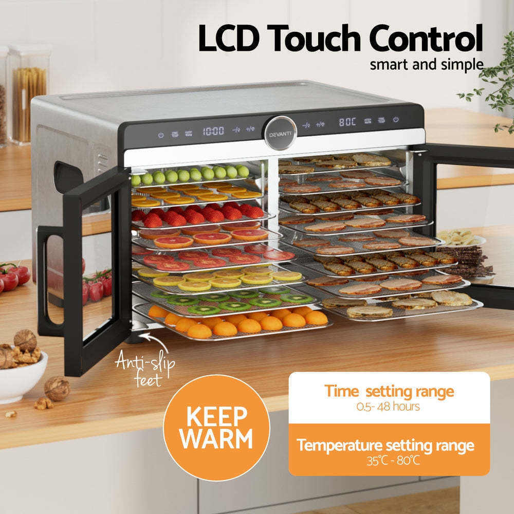 Devanti 16 Trays Food Dehydrator Dual-Zone Stainless Steel 5