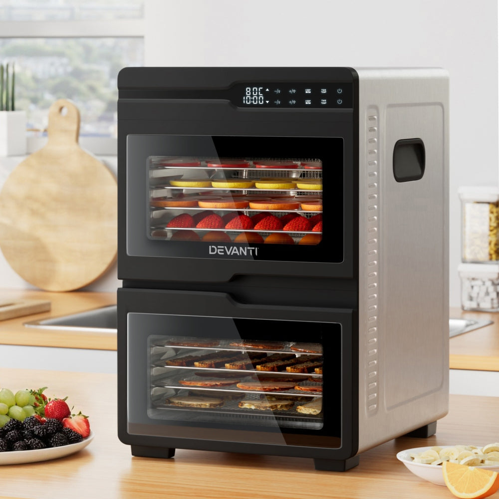 Devanti 12 Trays Food Dehydrator Dual-Zone Stainless Steel Fruit Jerky Dryer 6