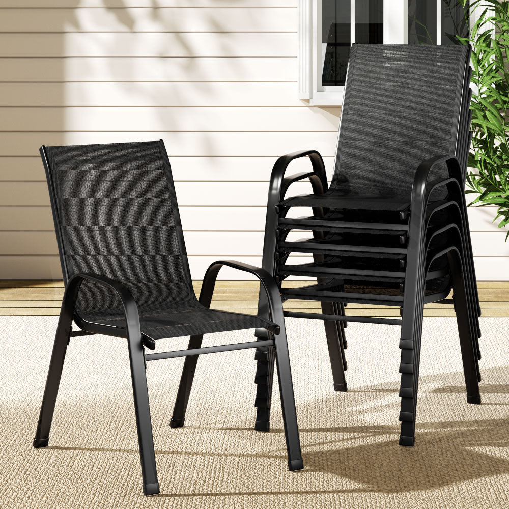 Gardeon 6PC Outdoor Dining Chairs Stackable Lounge Chair Patio Furniture Black 7
