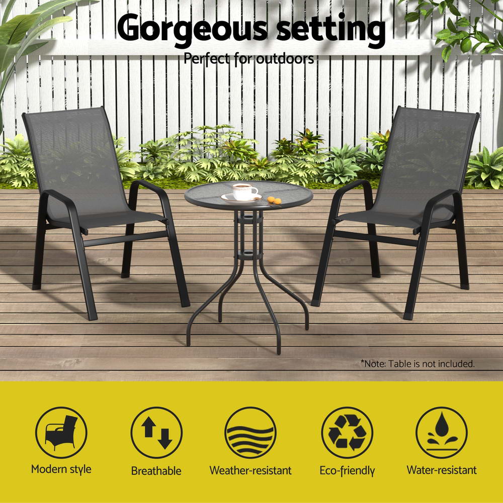 Gardeon 2PC Outdoor Dining Chairs Stackable Lounge Chair Patio Furniture Grey 4