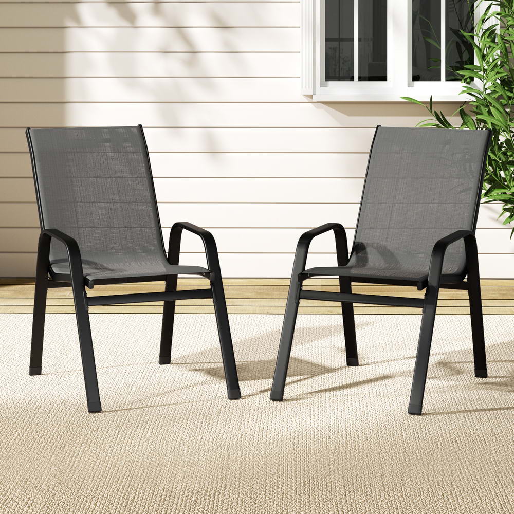 Gardeon 2PC Outdoor Dining Chairs Stackable Lounge Chair Patio Furniture Grey 7