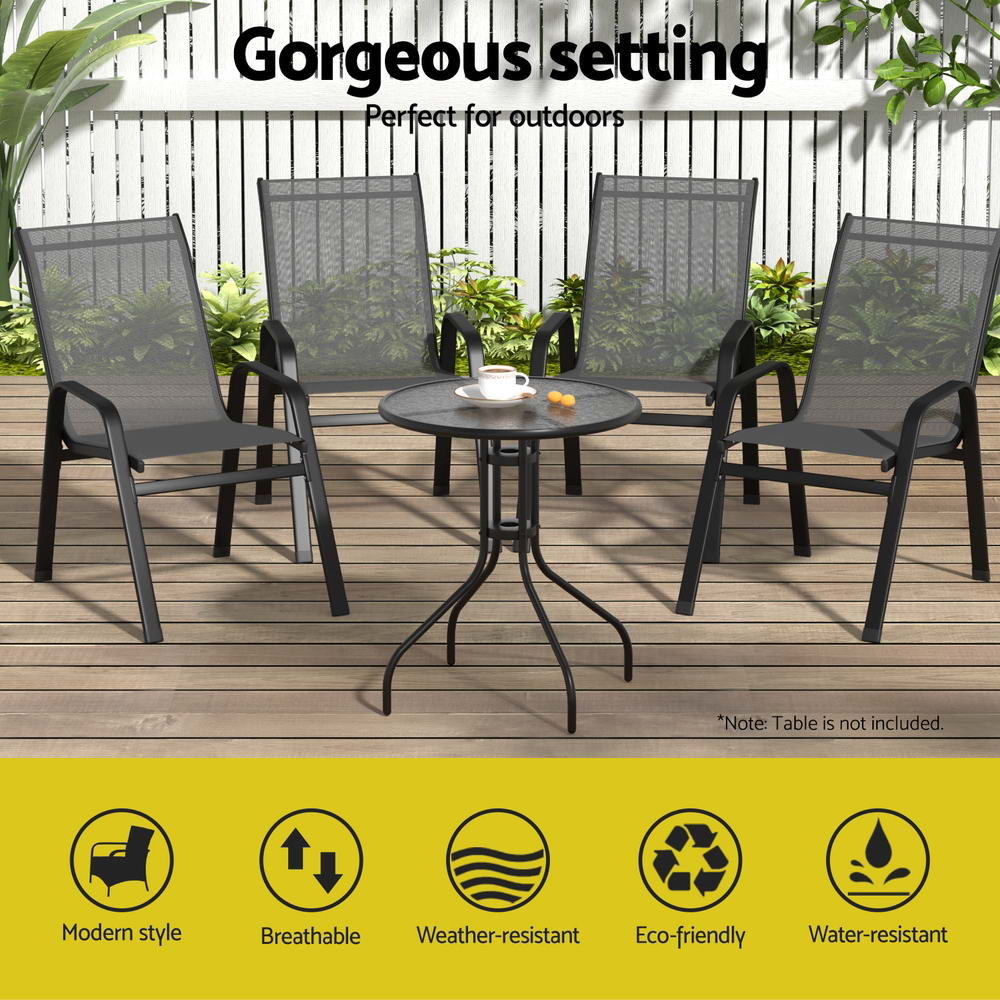 Gardeon 4PC Outdoor Dining Chairs Stackable Lounge Chair Patio Furniture Grey 4