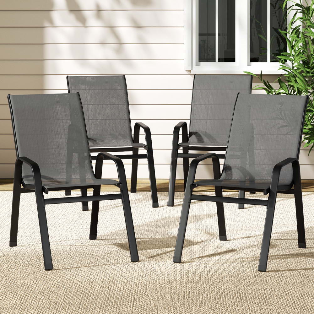 Gardeon 4PC Outdoor Dining Chairs Stackable Lounge Chair Patio Furniture Grey 7