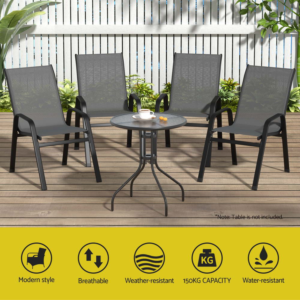 Gardeon 6PC Outdoor Dining Chairs Stackable Lounge Chair Patio Furniture Grey 4