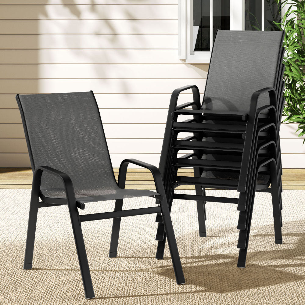 Gardeon 6PC Outdoor Dining Chairs Stackable Lounge Chair Patio Furniture Grey 7