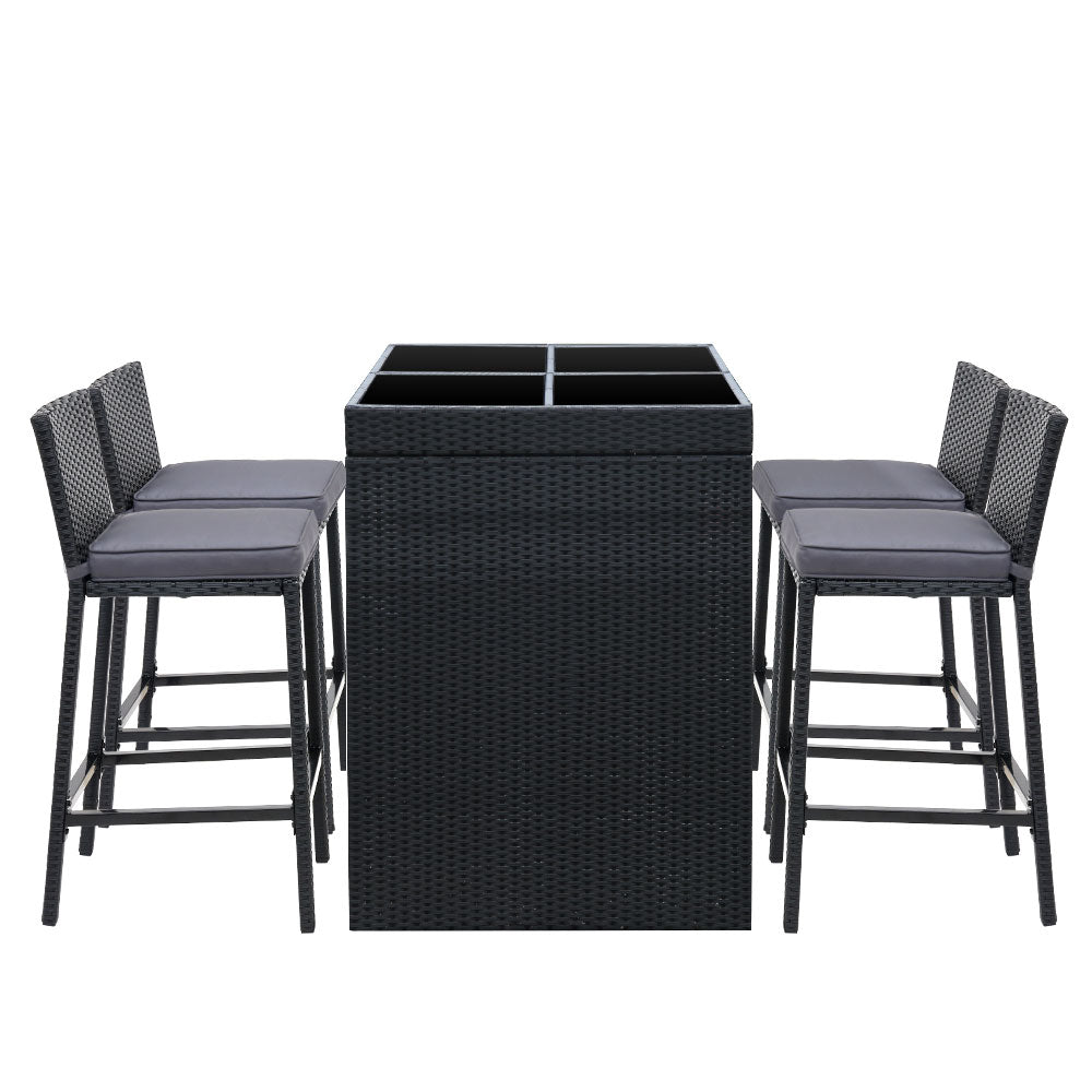 Gardeon 5-Piece Outdoor Bar Set Dining Table Stools Wicker Patio Setting 3