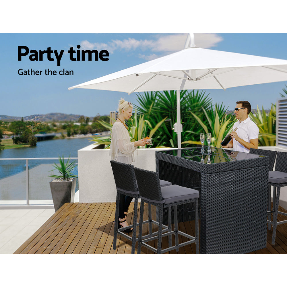 Gardeon 5-Piece Outdoor Bar Set Dining Table Stools Wicker Patio Setting 4