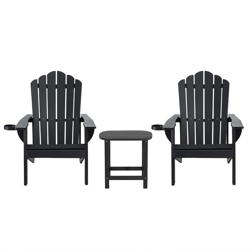 Gardeon Outdoor Table and Chairs HDPE Adirondack Beach Chair Sun Lounge Patio Furniture Garden Black 3