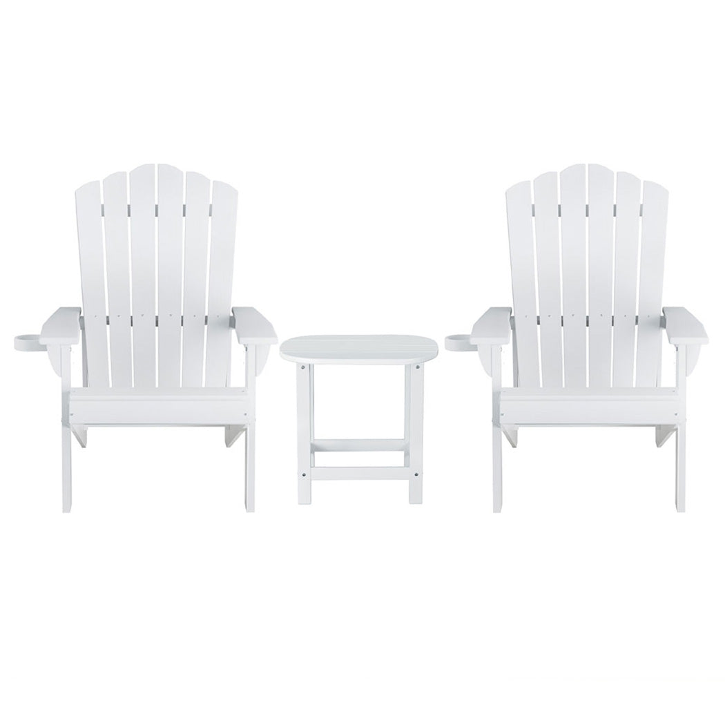 Gardeon Outdoor Table and Chairs HDPE Adirondack Beach Chair Sun Lounge Patio Furniture Garden White 3