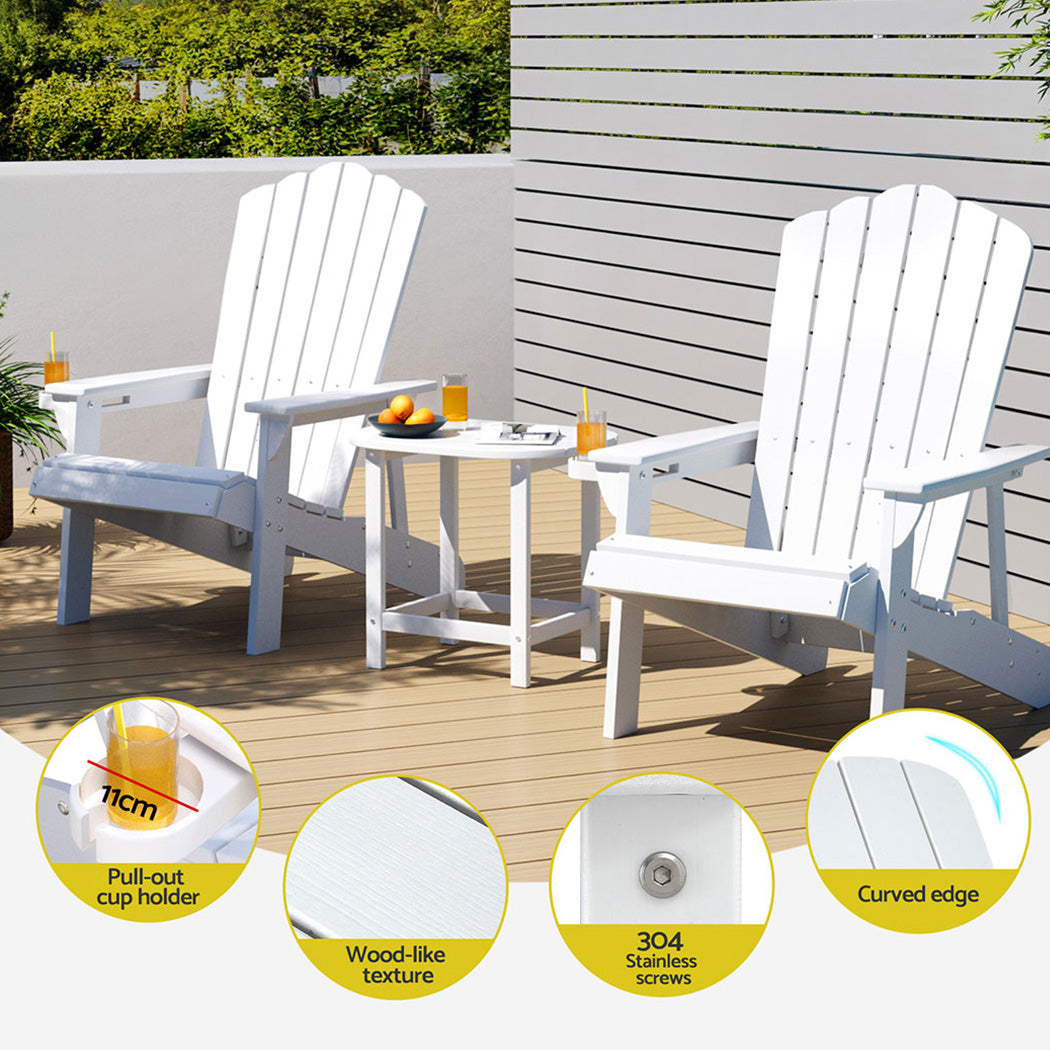 Gardeon Outdoor Table and Chairs HDPE Adirondack Beach Chair Sun Lounge Patio Furniture Garden White 5