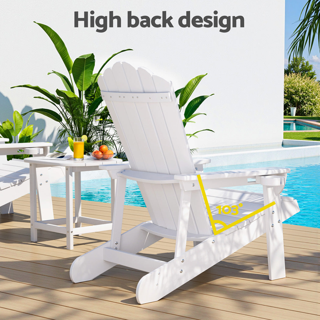Gardeon Outdoor Table and Chairs HDPE Adirondack Beach Chair Sun Lounge Patio Furniture Garden White 6