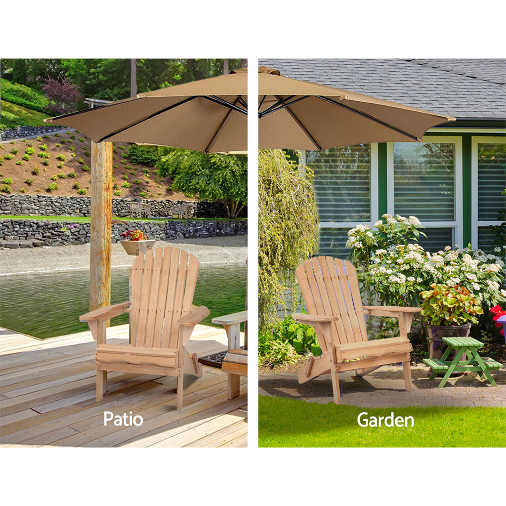 Gardeon Adirondack Outdoor Chairs Wooden Beach Chair Patio Furniture Garden Natural Set of 2 4