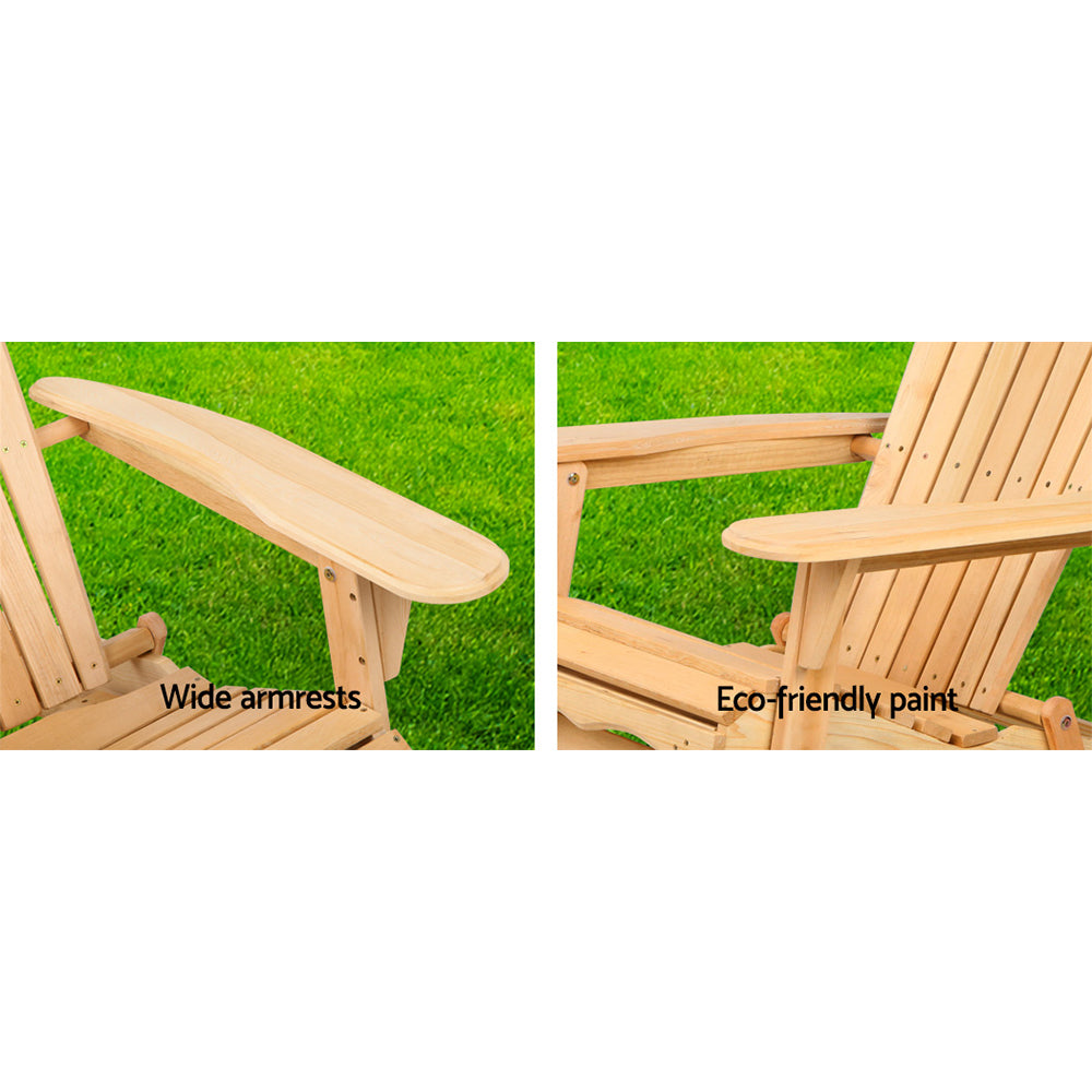Gardeon Adirondack Outdoor Chairs Wooden Beach Chair Patio Furniture Garden Natural Set of 2 5
