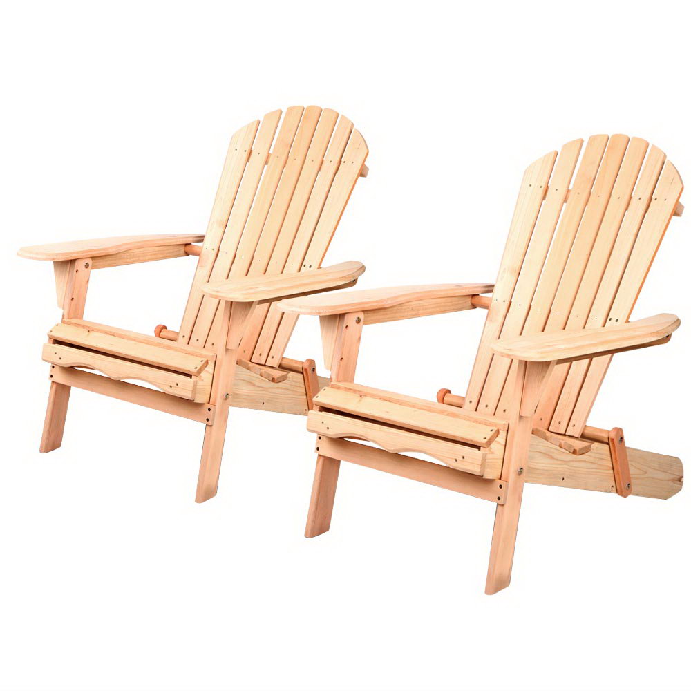 Gardeon Adirondack Outdoor Chairs Wooden Beach Chair Patio Furniture Garden Natural Set of 2 7