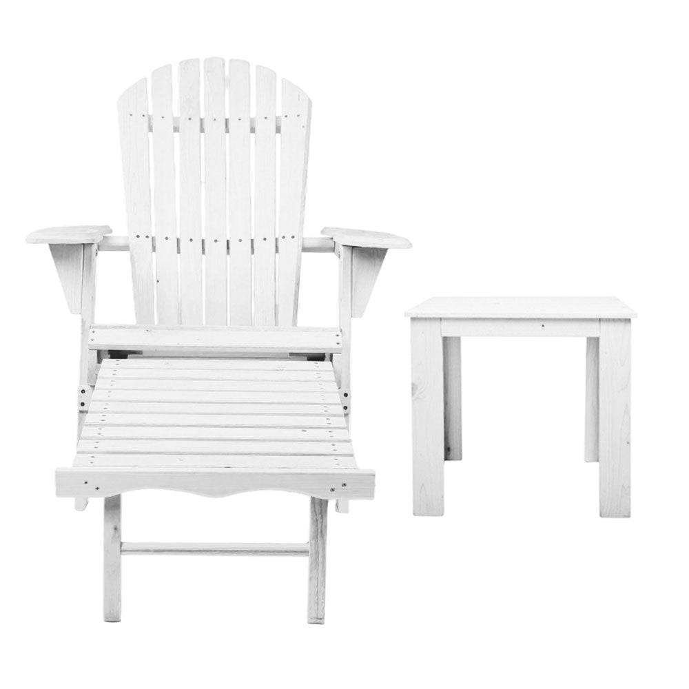 Gardeon 3PC Adirondack Outdoor Table and Chairs Wooden Sun Lounge Beach Patio White 3