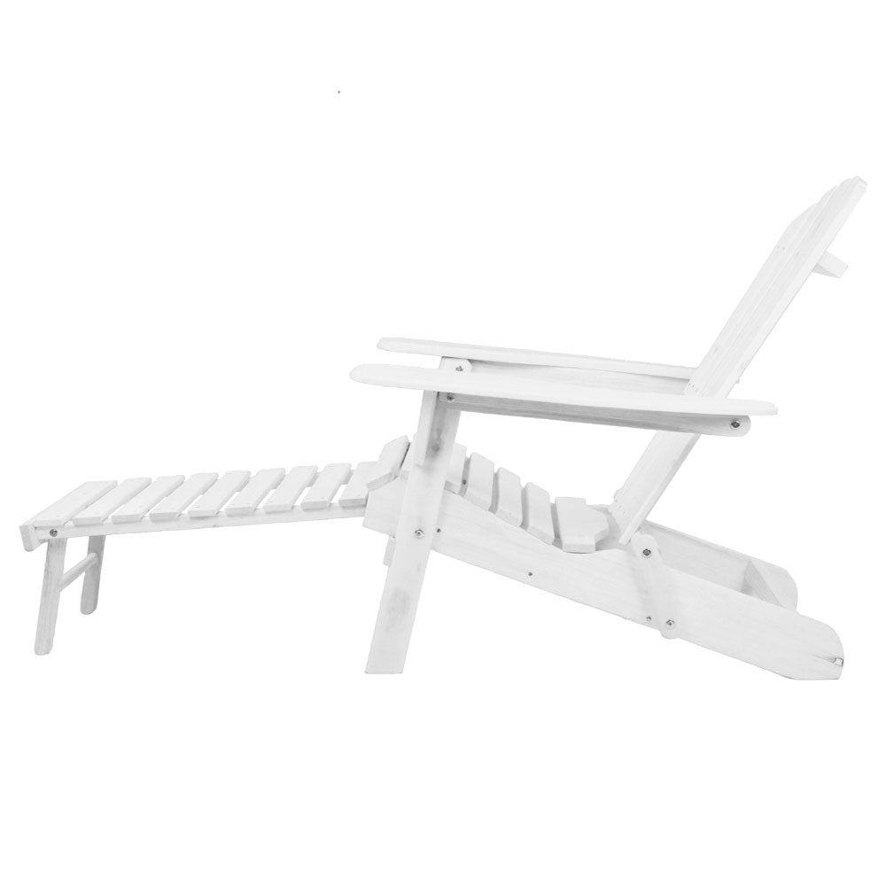 Gardeon 3PC Adirondack Outdoor Table and Chairs Wooden Sun Lounge Beach Patio White 4