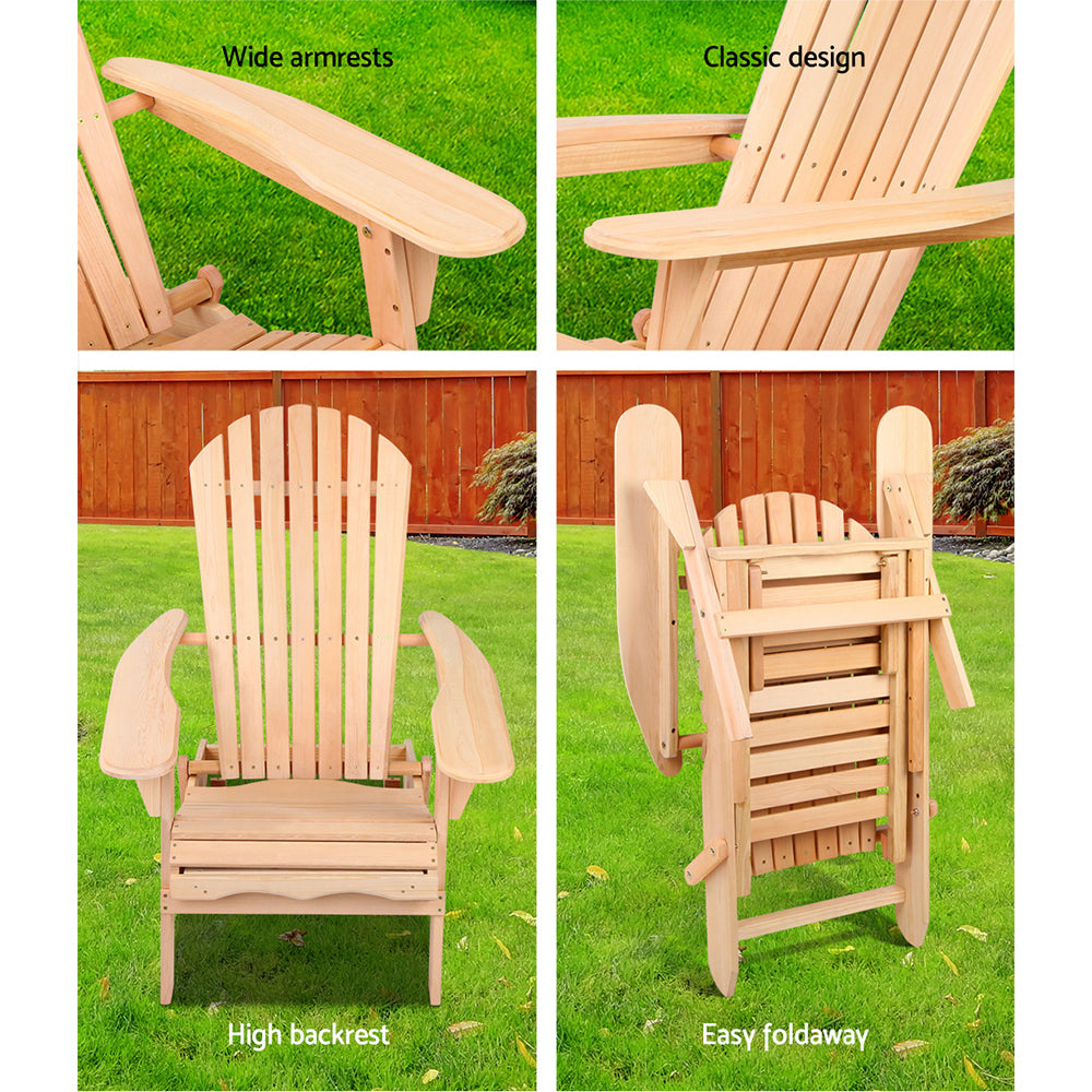 Gardeon 2PC Adirondack Outdoor Chairs Wooden Sun Lounge Patio Furniture Garden Natural 4