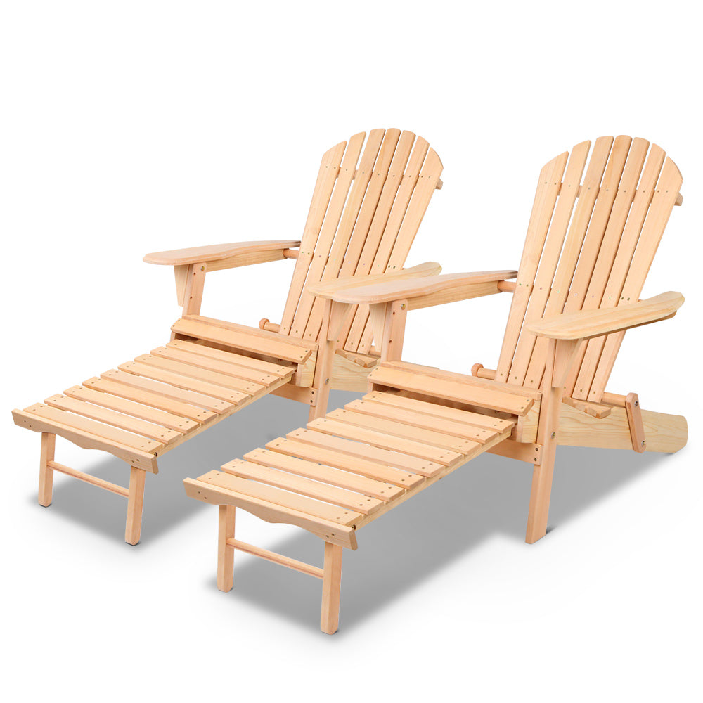 Gardeon 2PC Adirondack Outdoor Chairs Wooden Sun Lounge Patio Furniture Garden Natural 7