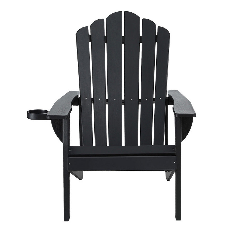 Gardeon Outdoor Chairs HDPE Adirondack Beach Chair Sun Lounge Patio Furniture Garden Black 3