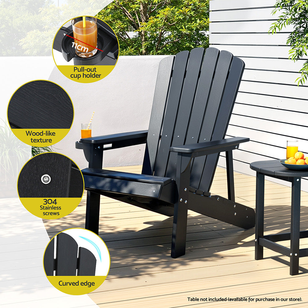 Gardeon Outdoor Chairs HDPE Adirondack Beach Chair Sun Lounge Patio Furniture Garden Black 5