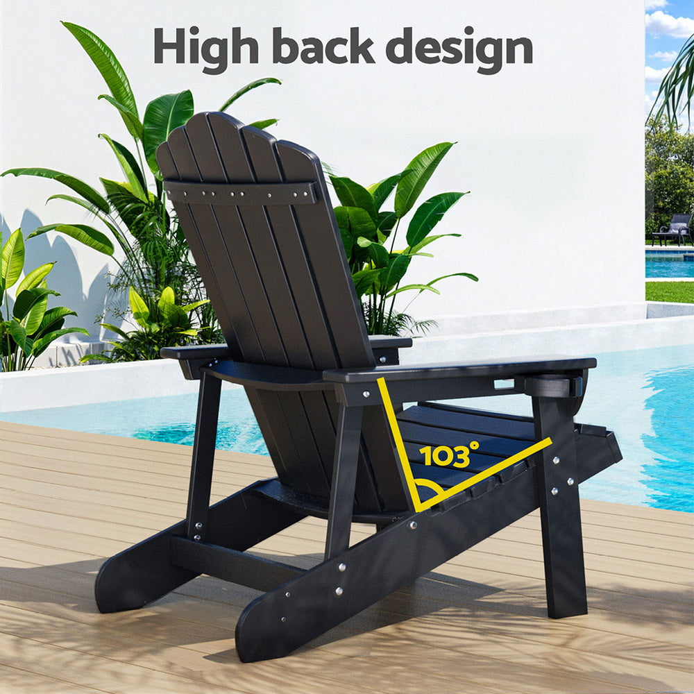 Gardeon Outdoor Chairs HDPE Adirondack Beach Chair Sun Lounge Patio Furniture Garden Black 6