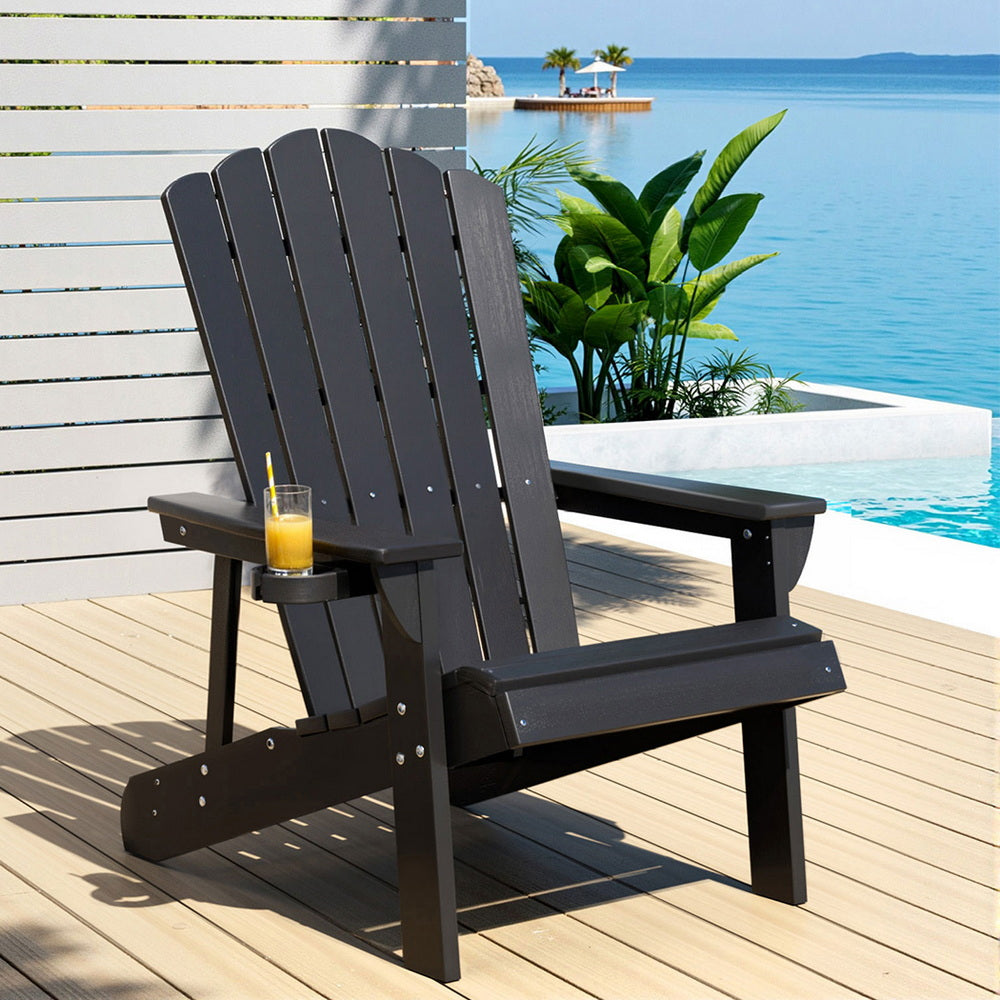 Gardeon Outdoor Chairs HDPE Adirondack Beach Chair Sun Lounge Patio Furniture Garden Black 7