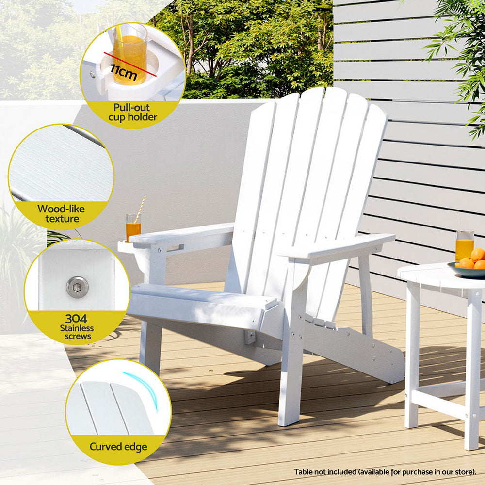 Gardeon Outdoor Chairs HDPE Adirondack Beach Chair Sun Lounge Patio Furniture Garden white 5
