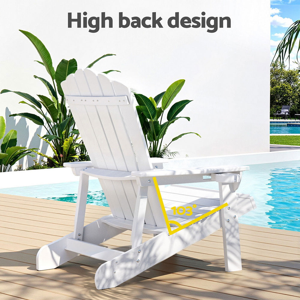 Gardeon Outdoor Chairs HDPE Adirondack Beach Chair Sun Lounge Patio Furniture Garden white 6