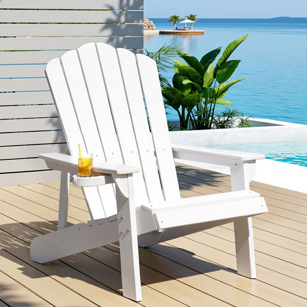 Gardeon Outdoor Chairs HDPE Adirondack Beach Chair Sun Lounge Patio Furniture Garden white 7