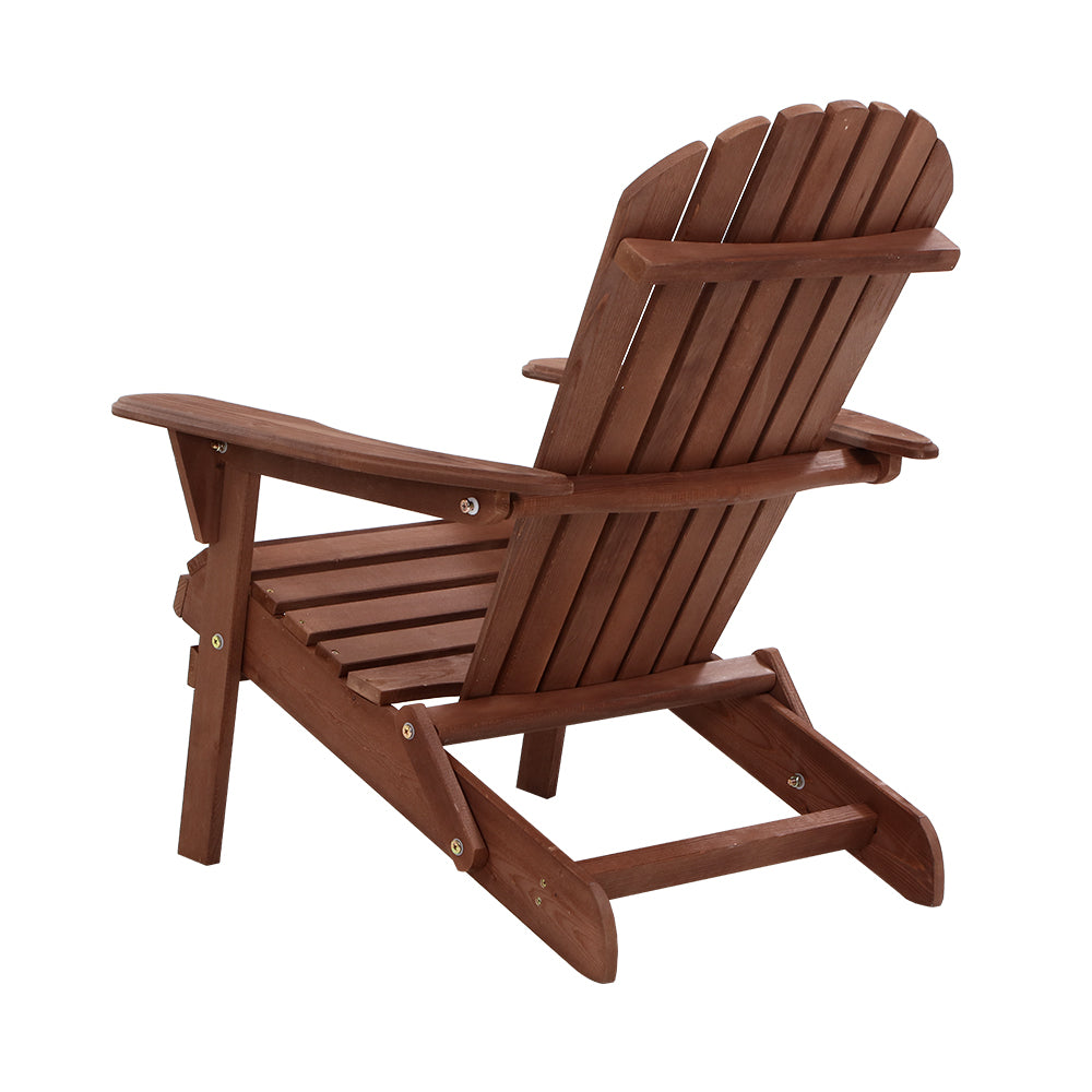 Gardeon Adirondack Outdoor Chairs Wooden Foldable Beach Chair Patio Furniture Brown 3