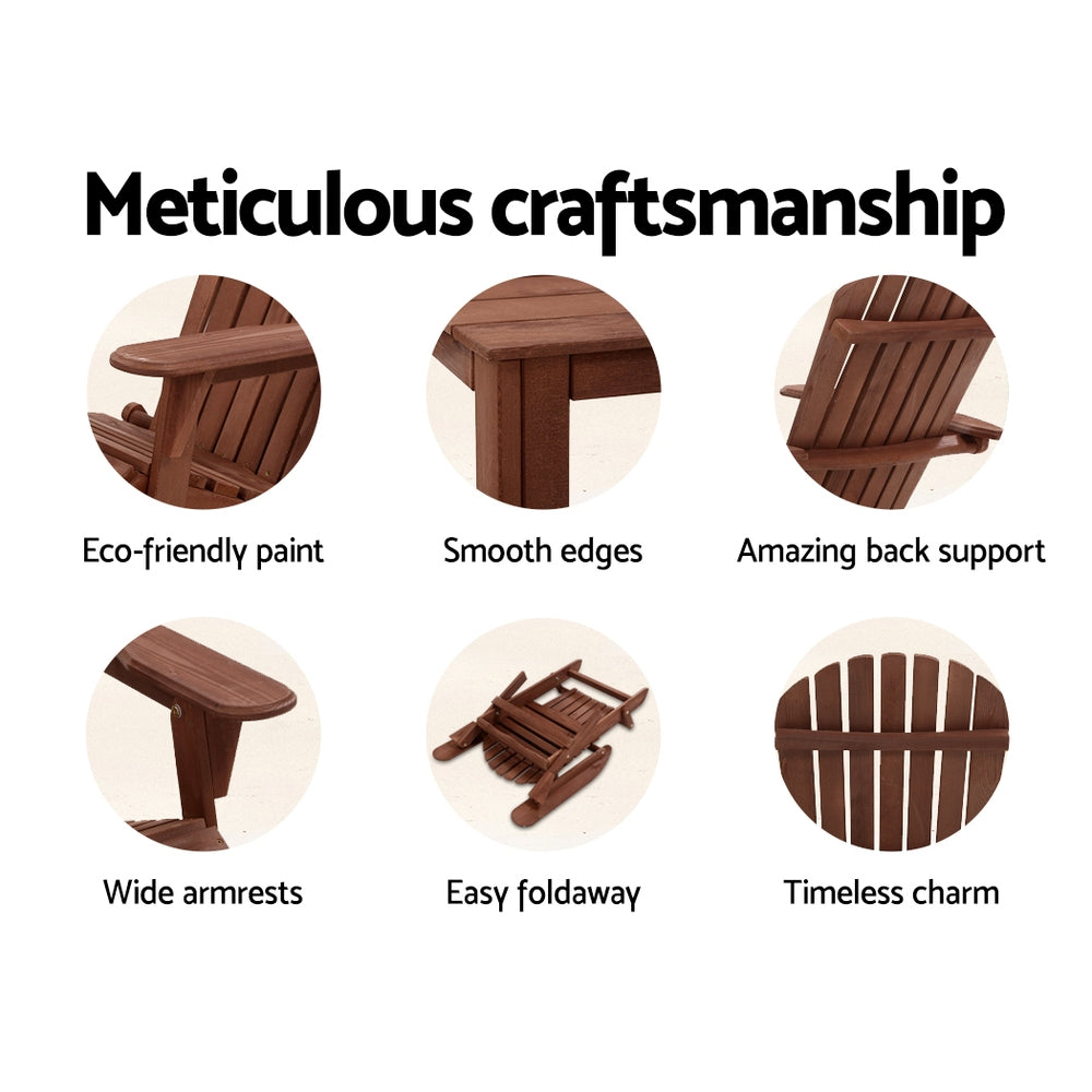 Gardeon Adirondack Outdoor Chairs Wooden Foldable Beach Chair Patio Furniture Brown 5