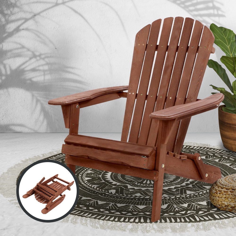 Gardeon Adirondack Outdoor Chairs Wooden Foldable Beach Chair Patio Furniture Brown 7