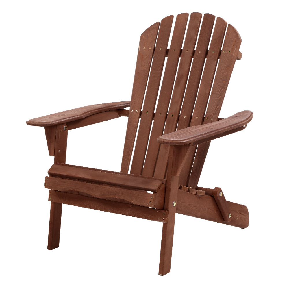 Gardeon Adirondack Outdoor Chairs Wooden Foldable Beach Chair Patio Furniture Brown 8