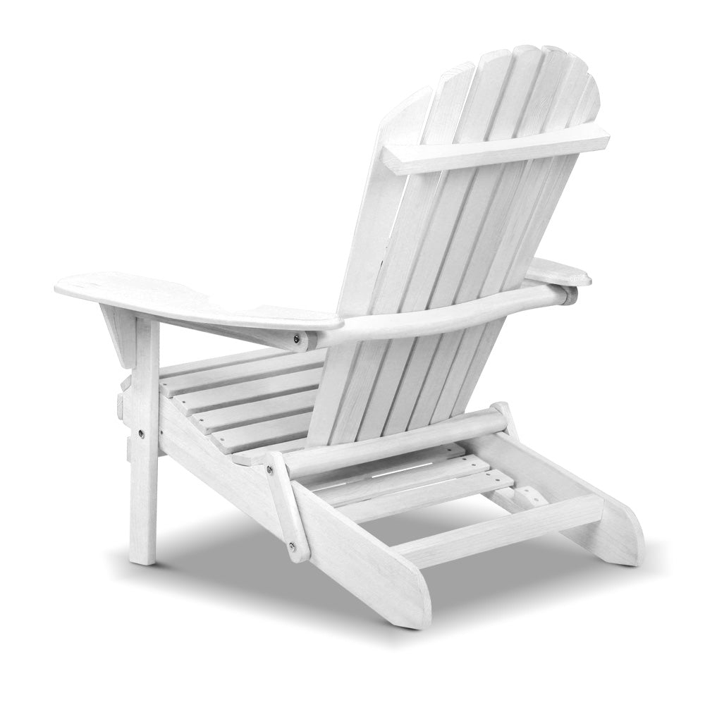 Gardeon Adirondack Outdoor Chairs Wooden Foldable Beach Chair Patio Furniture White 3