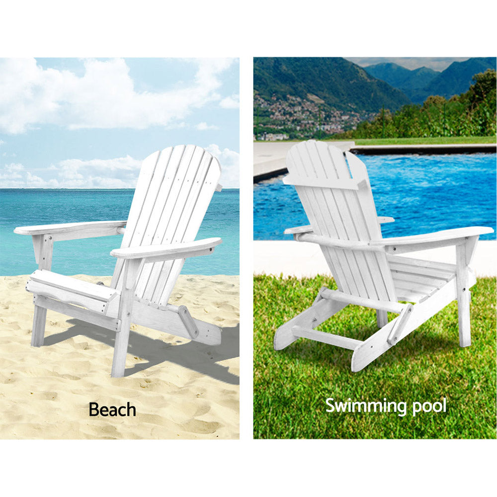 Gardeon Adirondack Outdoor Chairs Wooden Foldable Beach Chair Patio Furniture White 6