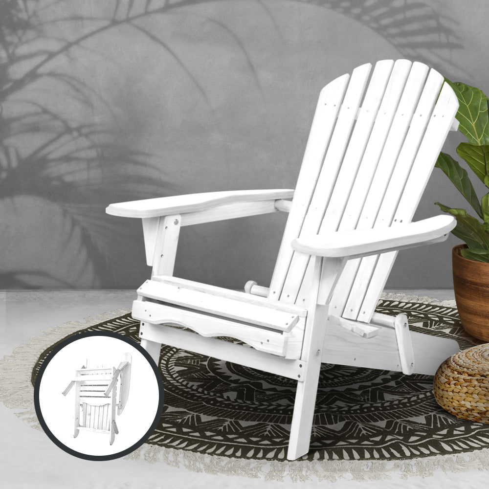 Gardeon Adirondack Outdoor Chairs Wooden Foldable Beach Chair Patio Furniture White 7