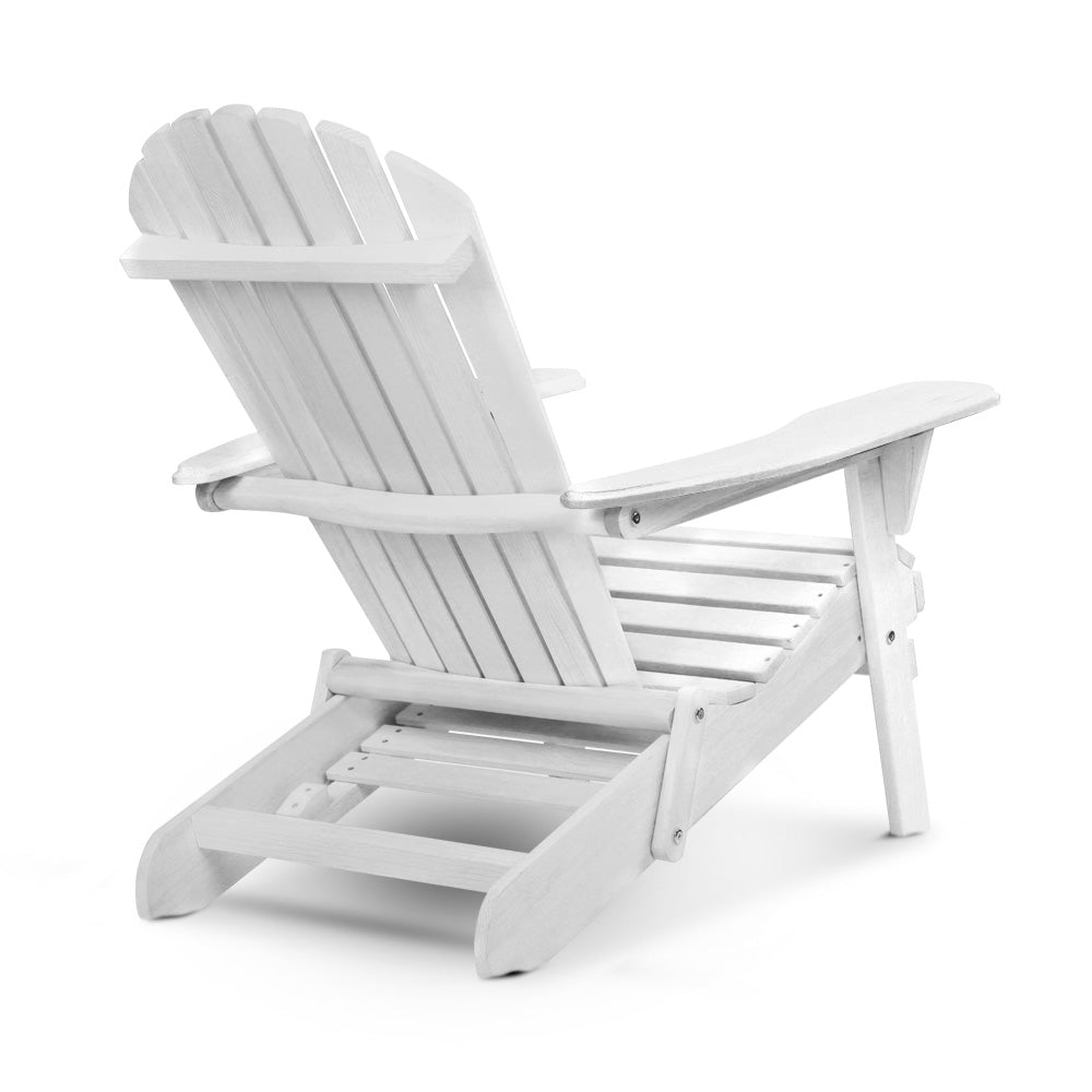 Gardeon Sun Lounge Outdoor Chairs Wooden Foldable Patio Furniture Adirondack White 3