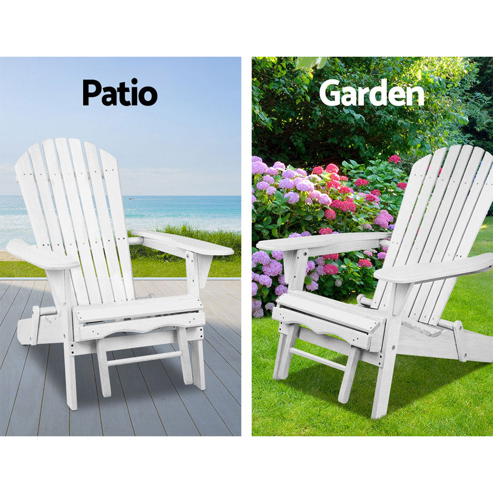 Gardeon Sun Lounge Outdoor Chairs Wooden Foldable Patio Furniture Adirondack White 4
