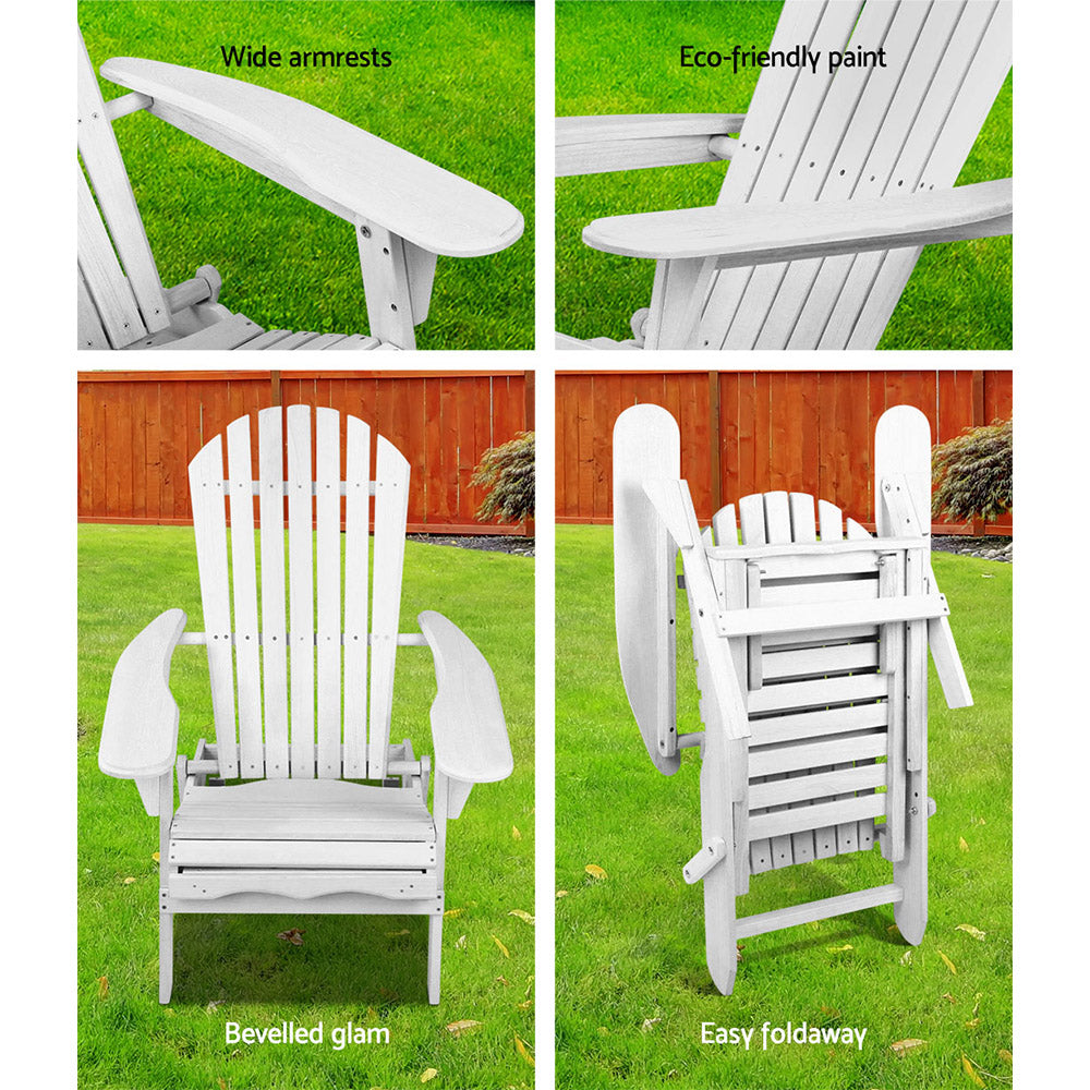 Gardeon Sun Lounge Outdoor Chairs Wooden Foldable Patio Furniture Adirondack White 6