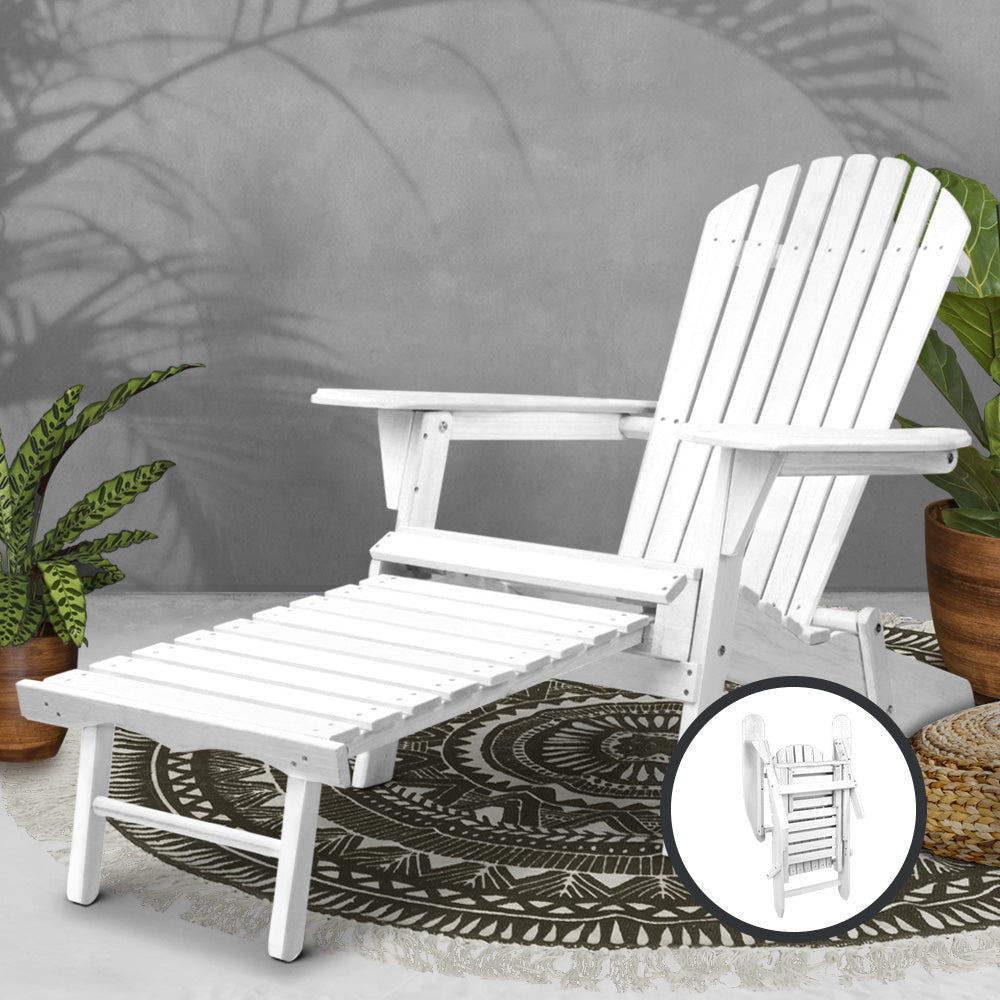 Gardeon Sun Lounge Outdoor Chairs Wooden Foldable Patio Furniture Adirondack White 7