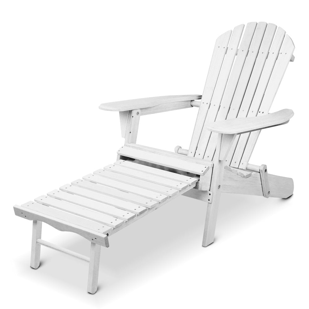 Gardeon Sun Lounge Outdoor Chairs Wooden Foldable Patio Furniture Adirondack White 8
